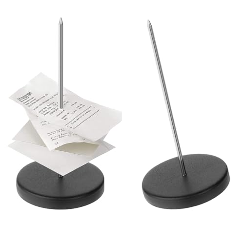 Zettelspießer Bonspießer Zettelhalter Metall Memo Halter Kassenbon Halter Papier Spike Halter Rechnungen Spike Quittungshalter mit Rundfuß für Küche Hotel Restaurant Cafe Büro Schwarz 2 Stück