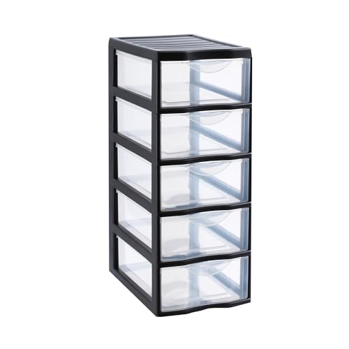 SUNDIS Orgamix, schubladenbox aus Kunststoff, 5 transparente Schubladen im A4-Papierformat, Höhe 61 cm, ideal zur Aufbewahrung von Büchern, Kursen, Dokumenten, Zubehör, Accessoires