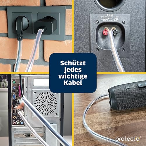 PROTECTO 2-Pack Flexibler Tier – Kabelschutz, Transparentes, Beißfest, 3 m lang/Ø 9mm Kabelschlauch - für Katze & Hund, Schutz für Strom- Ladekabel – Beleuchtung, RCA, HDMI | Universelle Kabelhülle