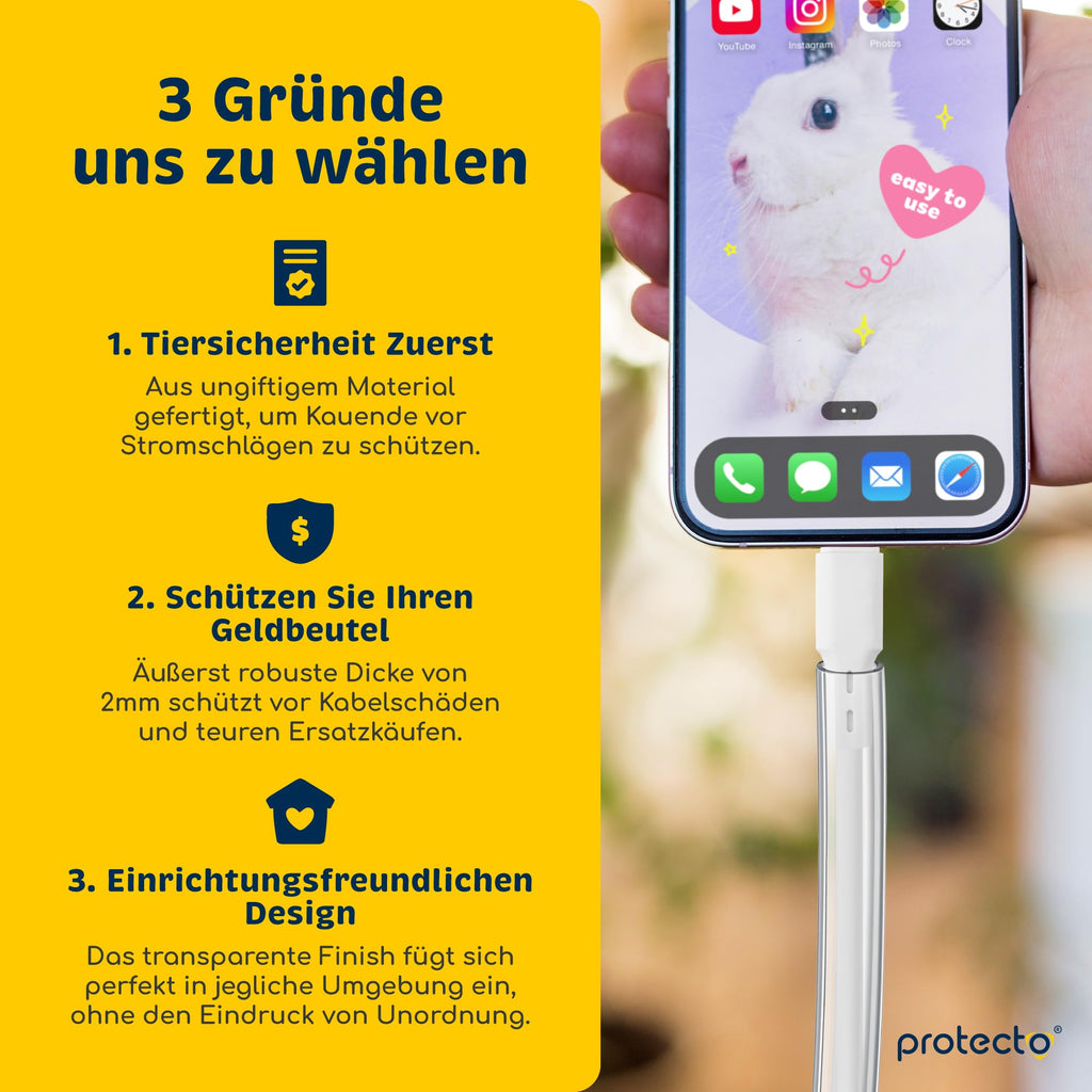 PROTECTO 2-Pack Flexibler Tier – Kabelschutz, Transparentes, Beißfest, 3 m lang/Ø 9mm Kabelschlauch - für Katze & Hund, Schutz für Strom- Ladekabel – Beleuchtung, RCA, HDMI | Universelle Kabelhülle