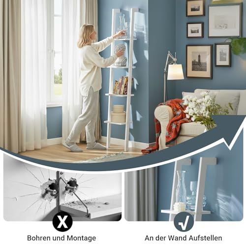 SoBuy FRG15-W Wandregal mit Vier Böden Badregal Leiterregal Standregal Bücherregal Breit: 33cm weiß