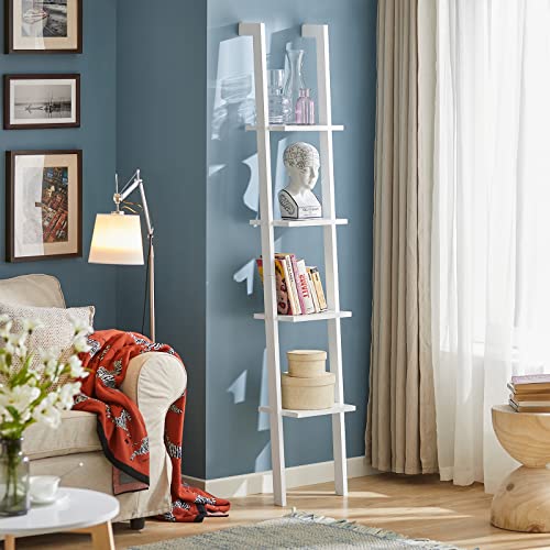 SoBuy FRG15-W Wandregal mit Vier Böden Badregal Leiterregal Standregal Bücherregal Breit: 33cm weiß