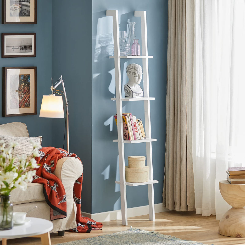 SoBuy FRG15-W Wandregal mit Vier Böden Badregal Leiterregal Standregal Bücherregal Breit: 33cm weiß