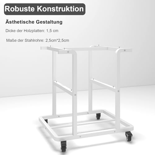 PUNCIA 3-Ebenen Druckertisch Druckerständer mit Rollen 60 x 50 cm Weiß