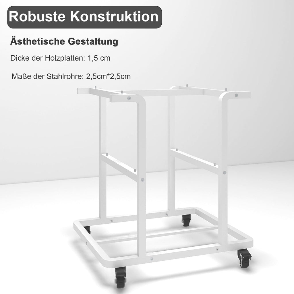 PUNCIA 3-Ebenen Druckertisch Druckerständer mit Rollen 60 x 50 cm Weiß