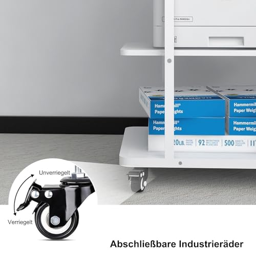 PUNCIA 3-Ebenen Druckertisch Druckerständer mit Rollen 60 x 50 cm Weiß