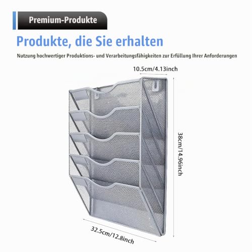 5 Fächer Zeitschriftenhalter Wand, Metall A4 Zeitschriftenhalter, Zusammensetzen Metall A4, Hängeregister Zeitschriftenständer Wand, Wandhalter Aktenablage Für Dokumente,Zeitschriften,Zeitungen,Silber