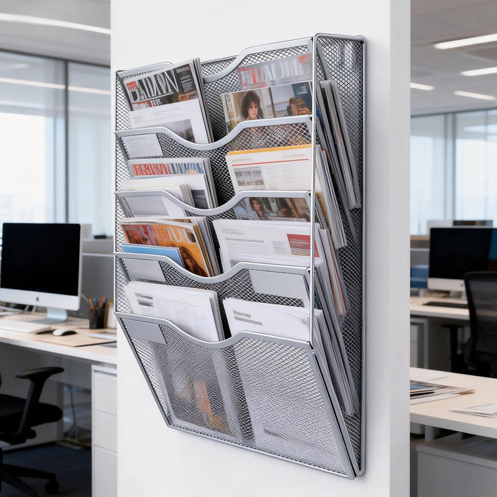 5 Fächer Zeitschriftenhalter Wand, Metall A4 Zeitschriftenhalter, Zusammensetzen Metall A4, Hängeregister Zeitschriftenständer Wand, Wandhalter Aktenablage Für Dokumente,Zeitschriften,Zeitungen,Silber