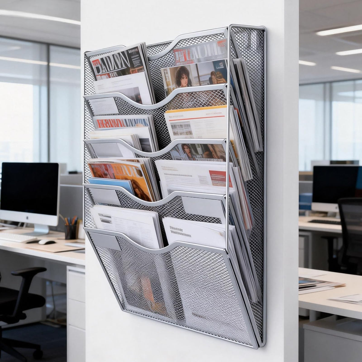 5 Fächer Zeitschriftenhalter Wand, Metall A4 Zeitschriftenhalter, Zusammensetzen Metall A4, Hängeregister Zeitschriftenständer Wand, Wandhalter Aktenablage Für Dokumente,Zeitschriften,Zeitungen,Silber