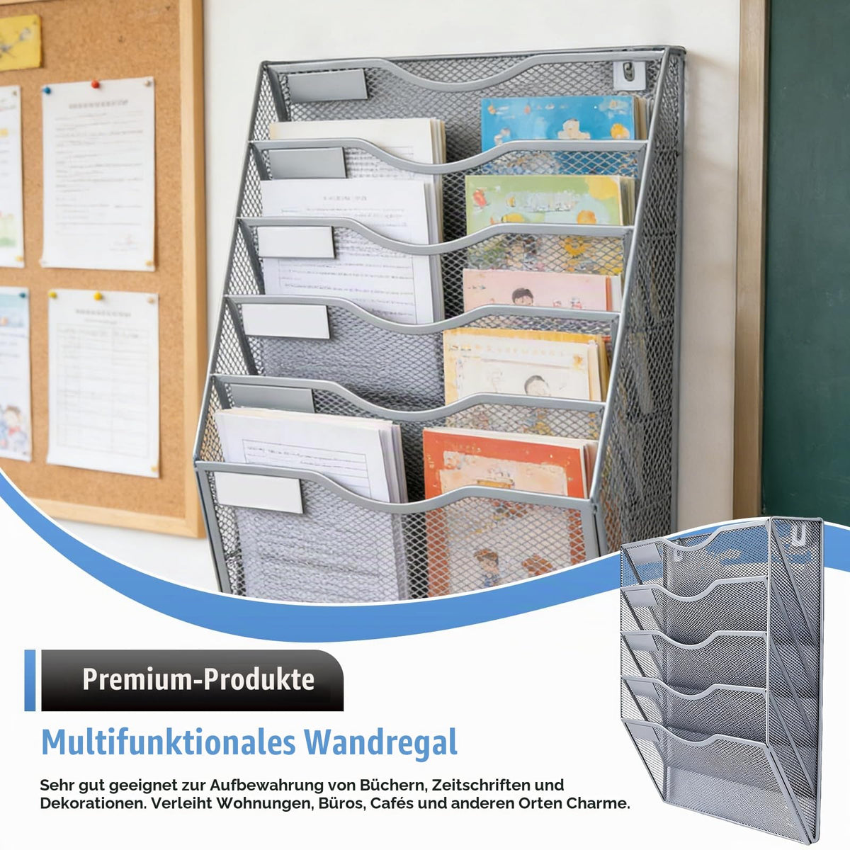 5 Fächer Zeitschriftenhalter Wand, Metall A4 Zeitschriftenhalter, Zusammensetzen Metall A4, Hängeregister Zeitschriftenständer Wand, Wandhalter Aktenablage Für Dokumente,Zeitschriften,Zeitungen,Silber