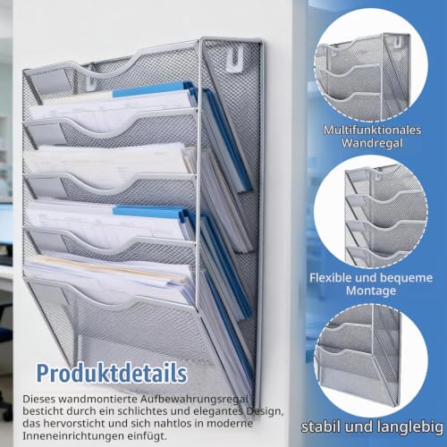 5 Fächer Zeitschriftenhalter Wand, Metall A4 Zeitschriftenhalter, Zusammensetzen Metall A4, Hängeregister Zeitschriftenständer Wand, Wandhalter Aktenablage Für Dokumente,Zeitschriften,Zeitungen,Silber