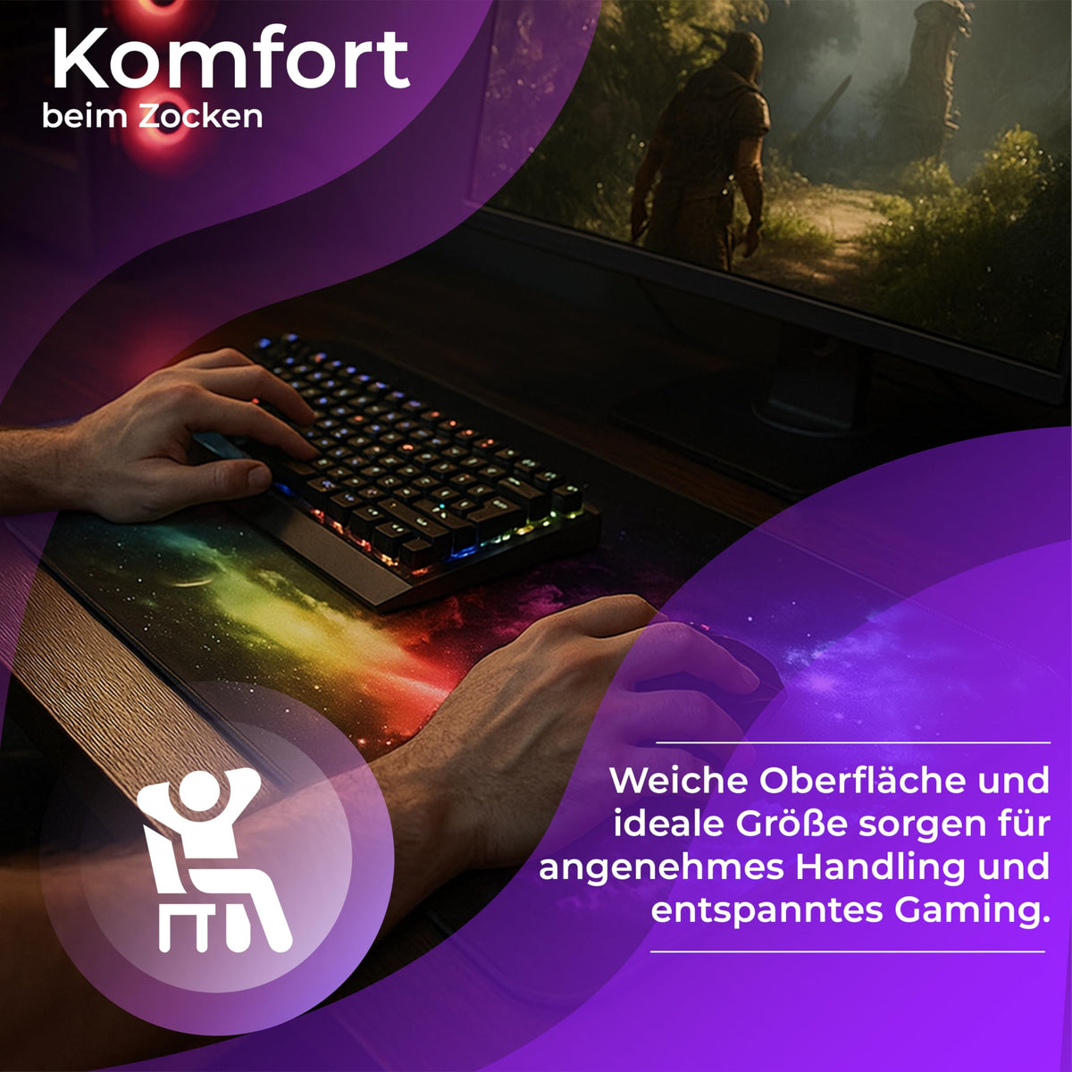 Retoo Mauspad XXL, 885 x 400 mm, Groß Mauspad Gaming mit Motiv, Tischunterlage Large Size, Spezielle Oberfläche, Schreibtischunterlage, Verbessert Präzision und Geschwindigkeit, Fransenfreie