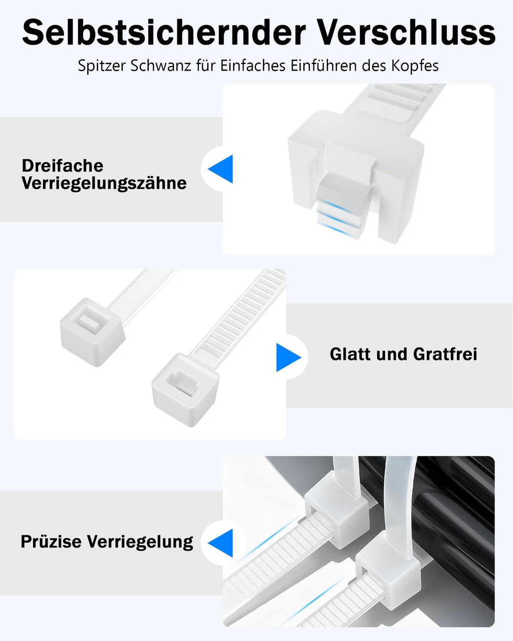 200 Stück Kabelbinder Weiß Set - 100/150/200/300 mm(je 50 Stück)