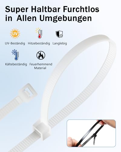 200 Stück Kabelbinder Weiß Set - 100/150/200/300 mm(je 50 Stück)