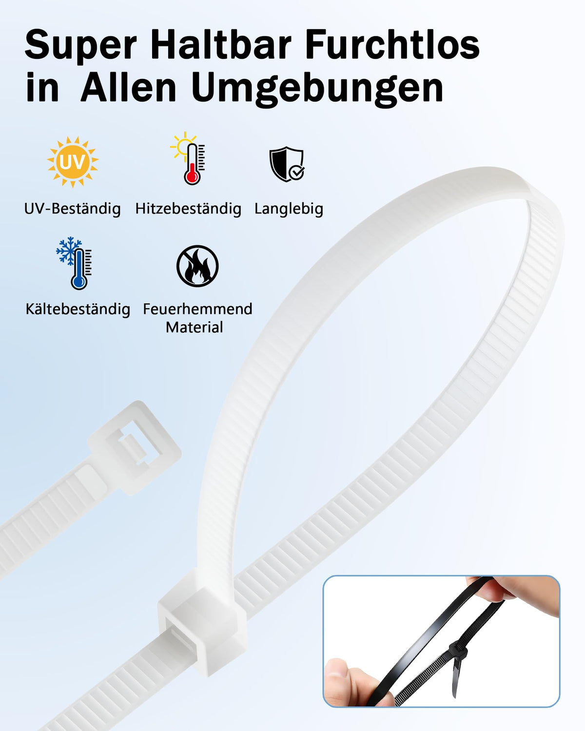 200 Stück Kabelbinder Weiß Set - 100/150/200/300 mm(je 50 Stück)
