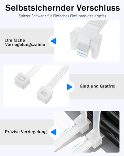 200 Stück Kabelbinder Weiß Set - 100/150/200/300 mm(je 50 Stück)