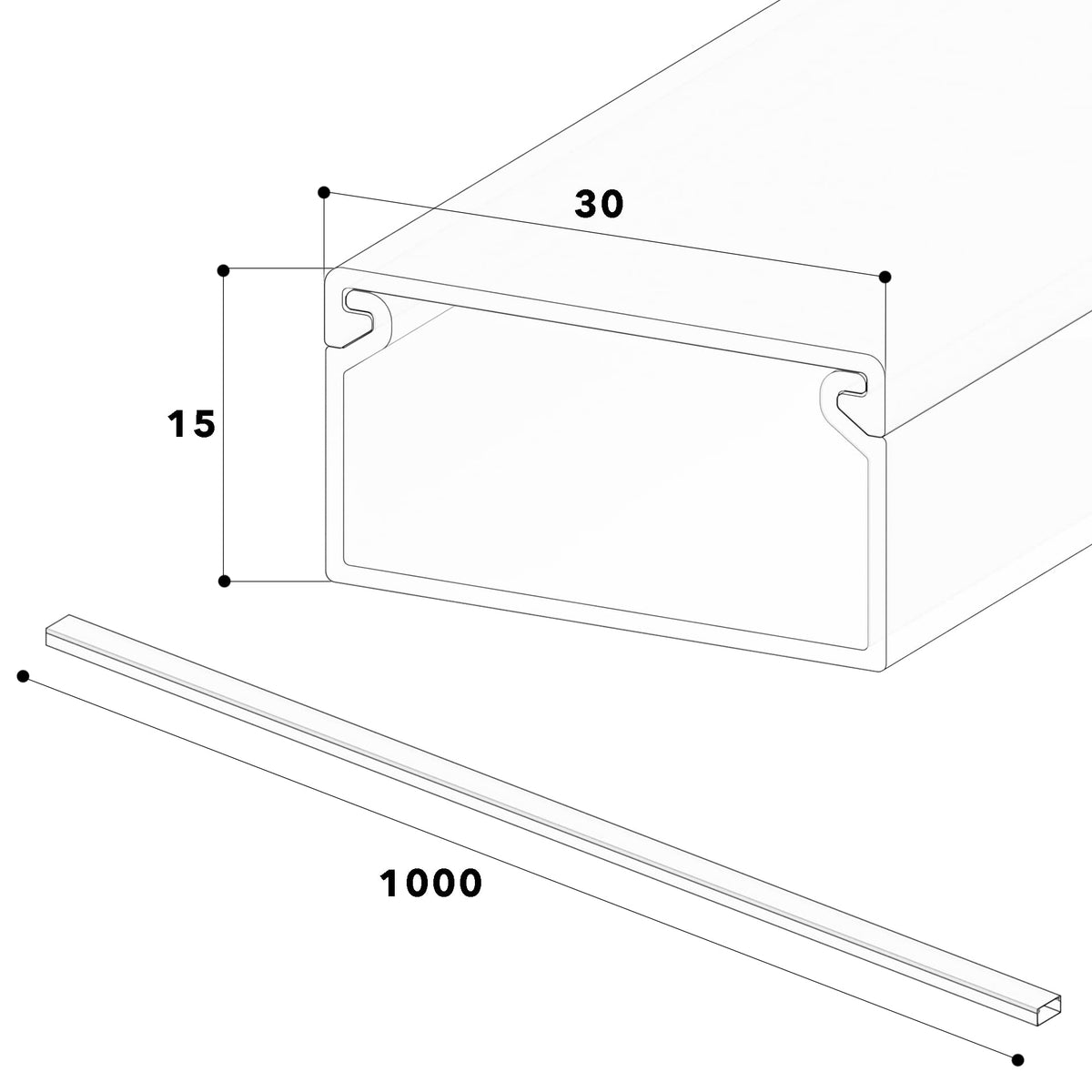 Cablecoach Habengut Kabelkanal (mit Montagelochung im Boden) 30x15 mm aus PVC, Farbe: Schwarz, Länge 4 m (4 x 1 m Länge)