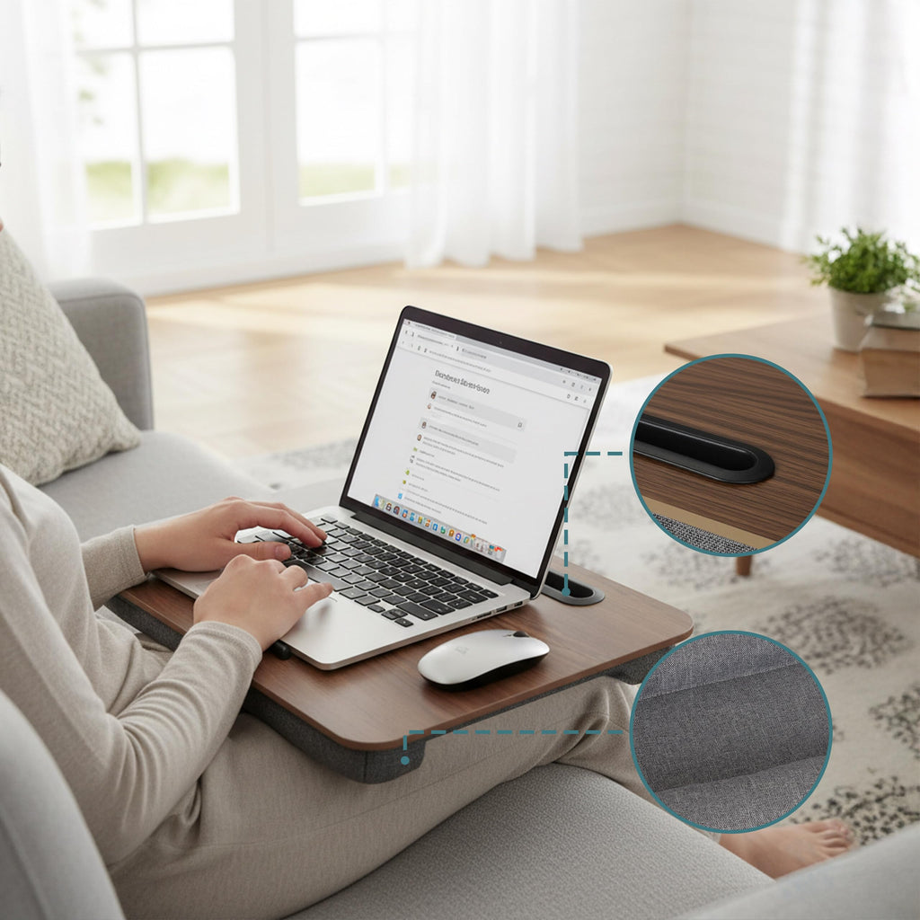 Relaxdays Laptopkissen mit Handyhalter, BxT: 42 x 32 cm, Laptopunterlage für Bett & Sofa, Laptop Knietablett, braun/grau