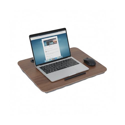 Relaxdays Laptopkissen mit Handyhalter, BxT: 42 x 32 cm, Laptopunterlage für Bett & Sofa, Laptop Knietablett, braun/grau