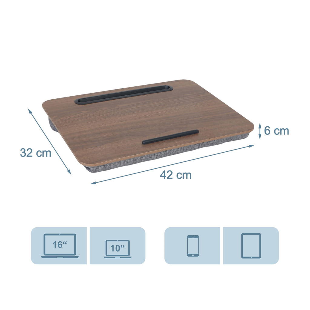 Relaxdays Laptopkissen mit Handyhalter, BxT: 42 x 32 cm, Laptopunterlage für Bett & Sofa, Laptop Knietablett, braun/grau