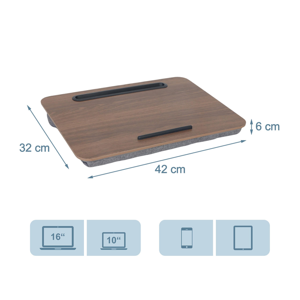 Relaxdays Laptopkissen mit Handyhalter, BxT: 42 x 32 cm, Laptopunterlage für Bett & Sofa, Laptop Knietablett, braun/grau