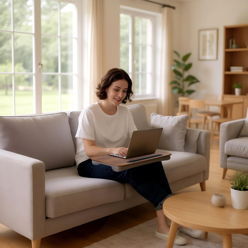 Relaxdays Laptopkissen mit Handyhalter, BxT: 42 x 32 cm, Laptopunterlage für Bett & Sofa, Laptop Knietablett, braun/grau
