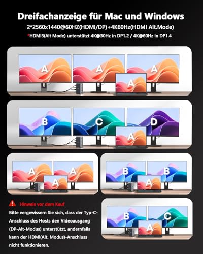 WAVLINK Displaylink Docking Station Dreifach-Display 4K+Dual 2K, 3HDMI, 2DP