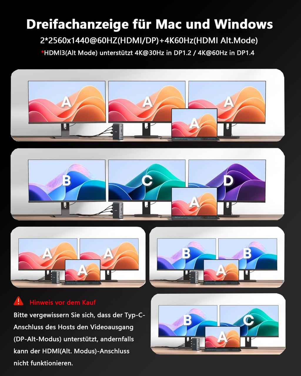 WAVLINK Displaylink Docking Station Dreifach-Display 4K+Dual 2K, 3HDMI, 2DP