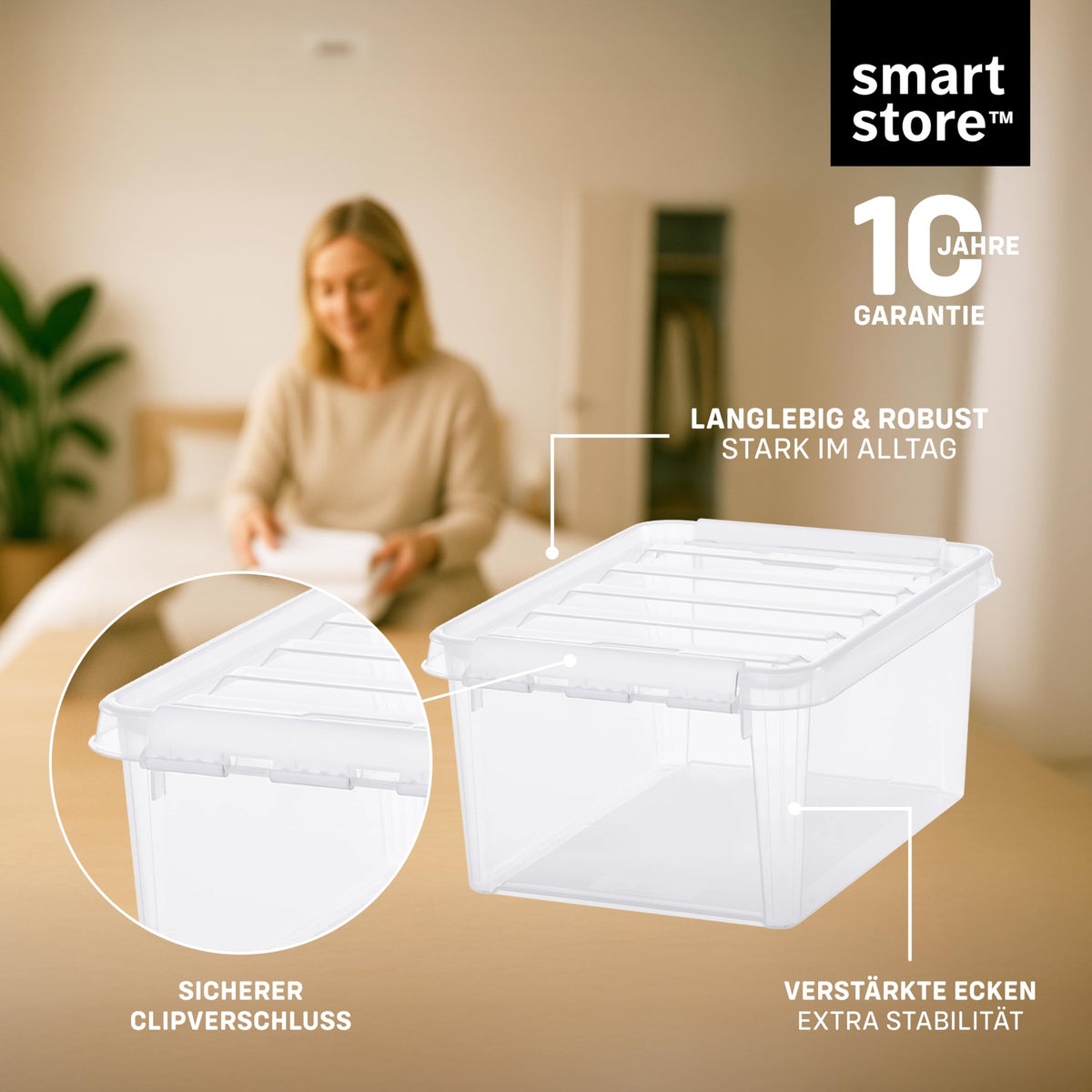 SmartStore Aufbewahrungsbox mit Deckel | 4x 8L Box | 34x25x16cm
