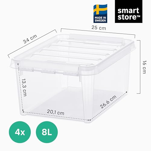 SmartStore Aufbewahrungsbox mit Deckel | 4x 8L Box | 34x25x16cm