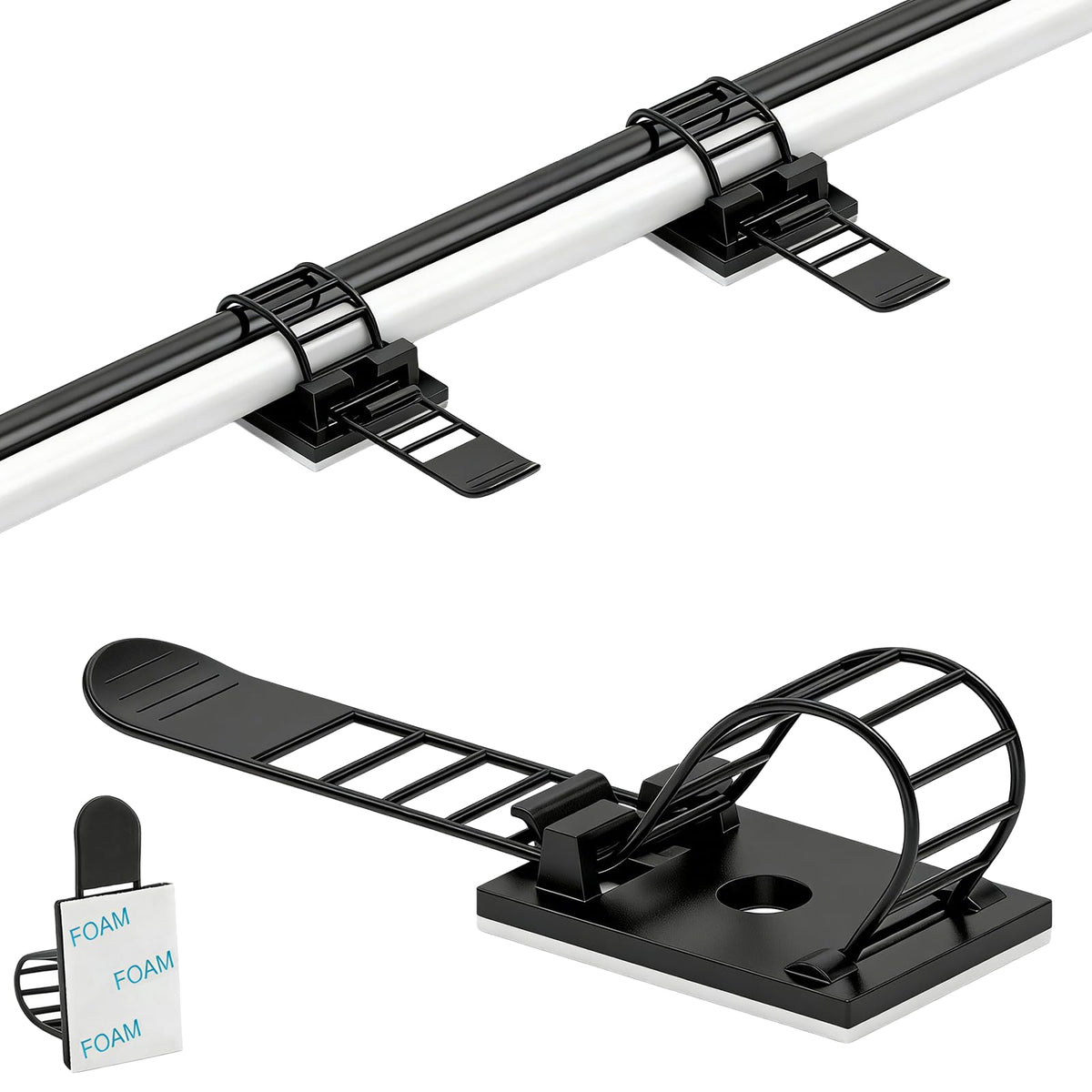 KLJ kabelhalter selbstklebend kabelmanagement 50 Pack Schwarz,Anpassbar und wiederverwendbar kabelclips selbstklebend,Gilt für Schreibtisch kabelmanagement Cable Management