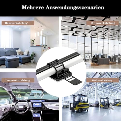 KLJ kabelhalter selbstklebend kabelmanagement 50 Pack Schwarz,Anpassbar und wiederverwendbar kabelclips selbstklebend,Gilt für Schreibtisch kabelmanagement Cable Management