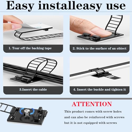 KLJ kabelhalter selbstklebend kabelmanagement 50 Pack Schwarz,Anpassbar und wiederverwendbar kabelclips selbstklebend,Gilt für Schreibtisch kabelmanagement Cable Management