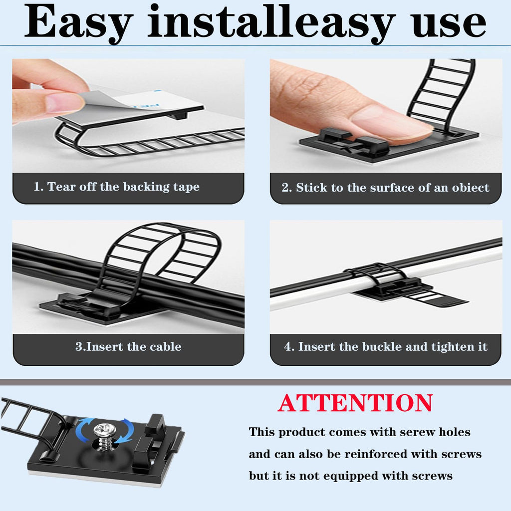 KLJ kabelhalter selbstklebend kabelmanagement 50 Pack Schwarz,Anpassbar und wiederverwendbar kabelclips selbstklebend,Gilt für Schreibtisch kabelmanagement Cable Management