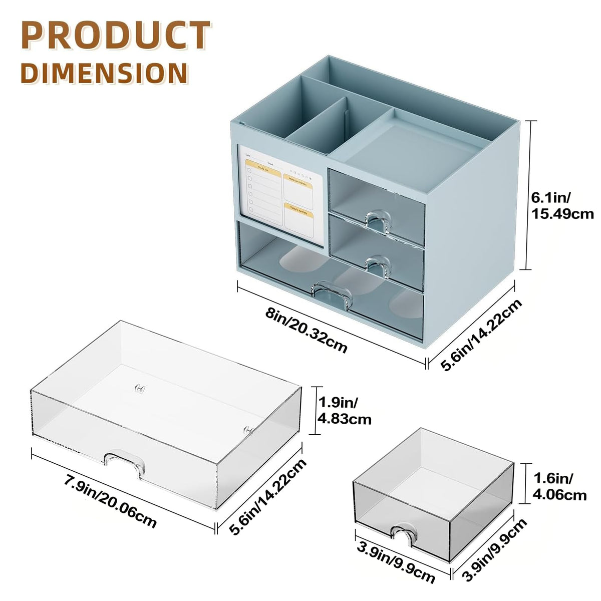Marbrasse Schreibtisch Organizer mit 3 Schubladen,Stifthalter mit Großen Kapazität für den Schreibtisch,Büro Organizer mit 4 Fächern und Zubehör,für Büro Haus und Schule (Blau)