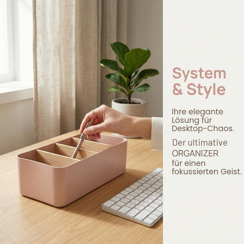 Schreibtisch Organizer, 4 Fächer Stiftehalter Bambus, Büro Organizer, Aufbewahrungsbox Desk Organizer für Stifte, Kosmetika (Weiß)