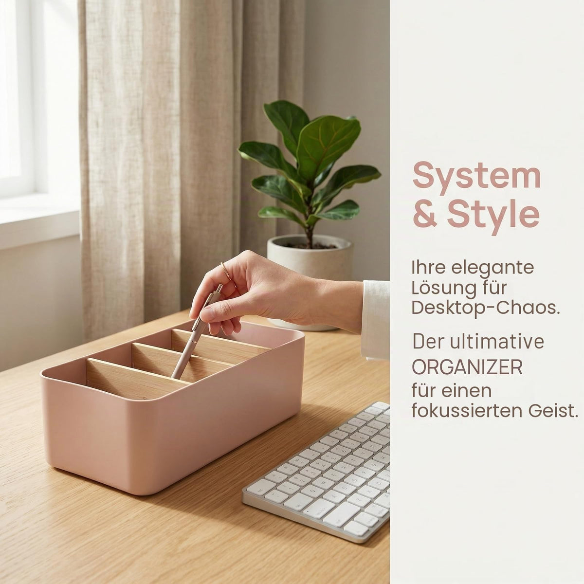 Schreibtisch Organizer, 4 Fächer Stiftehalter Bambus, Büro Organizer, Aufbewahrungsbox Desk Organizer für Stifte, Kosmetika (Weiß)