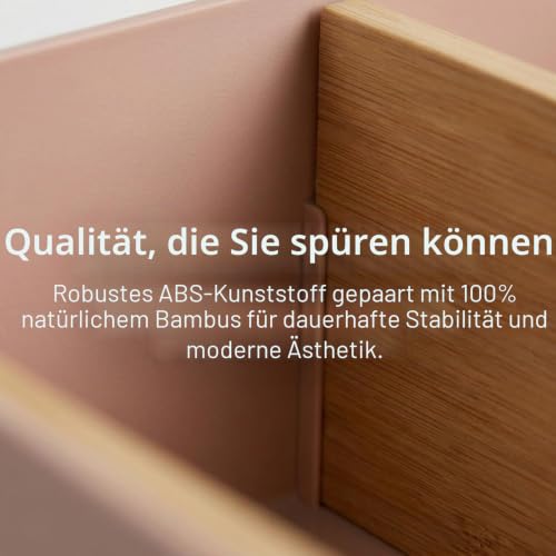 Schreibtisch Organizer, 4 Fächer Stiftehalter Bambus, Büro Organizer, Aufbewahrungsbox Desk Organizer für Stifte, Kosmetika (Weiß)