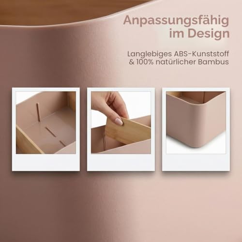 Schreibtisch Organizer, 4 Fächer Stiftehalter Bambus, Büro Organizer, Aufbewahrungsbox Desk Organizer für Stifte, Kosmetika (Weiß)