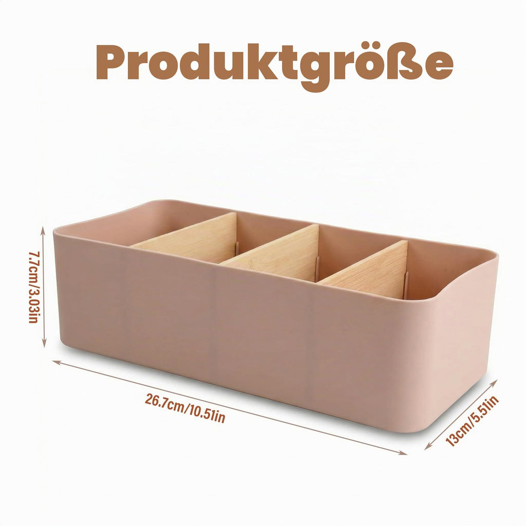 Schreibtisch Organizer, 4 Fächer Stiftehalter Bambus, Büro Organizer, Aufbewahrungsbox Desk Organizer für Stifte, Kosmetika (Weiß)