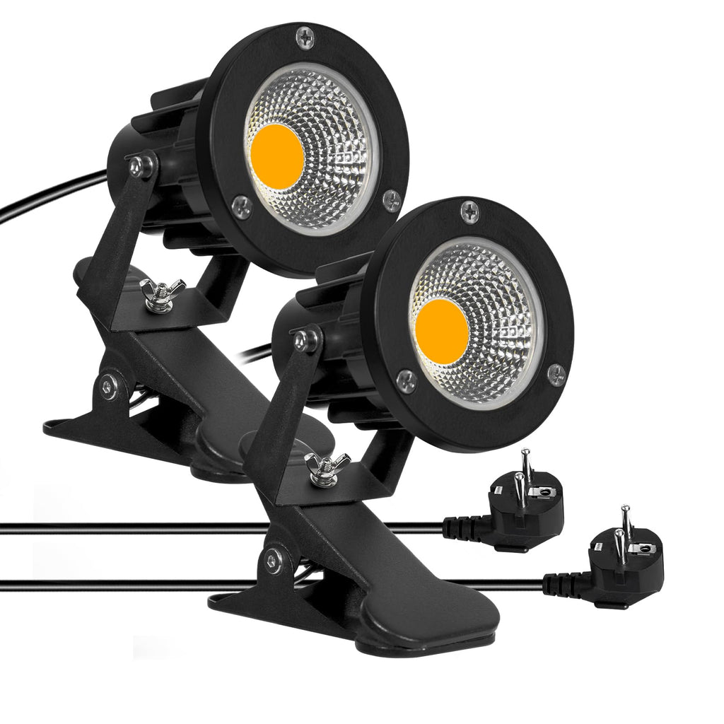 Milpoel COB LED Strahler mit Klemme, 7W, 3m Kabel, IP65 Wasserdicht, Außen- & Innenbeleuchtung (Warmweiß, 2)
