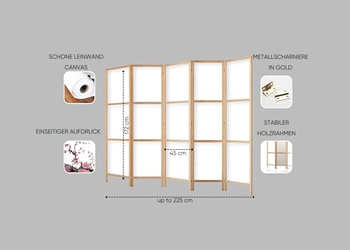Paravent Raumteiler aus Holz 225x172 cm, 5-teilig, einseitig, im orientalischen Stil