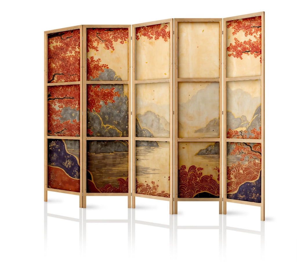 Paravent Raumteiler aus Holz 225x172 cm, 5-teilig, einseitig, im orientalischen Stil