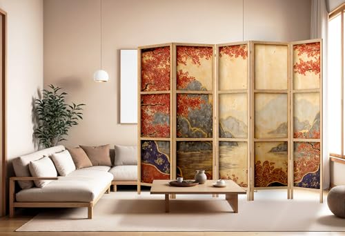 Paravent Raumteiler aus Holz 225x172 cm, 5-teilig, einseitig, im orientalischen Stil