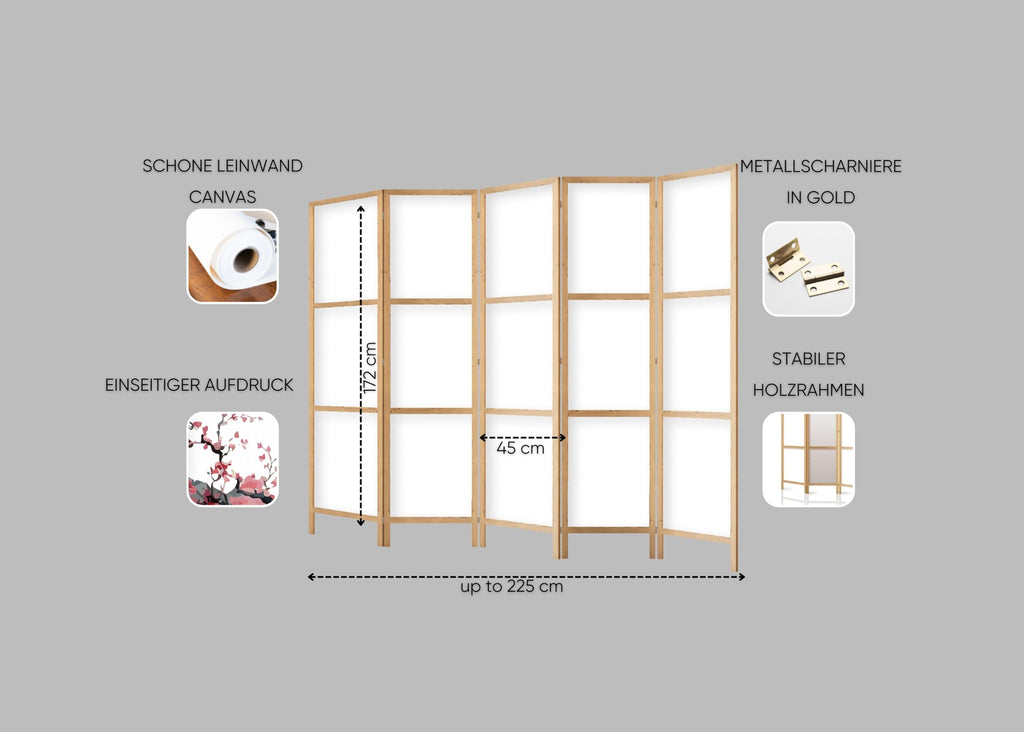 Paravent Raumteiler aus Holz 225x172 cm, 5-teilig, einseitig, im orientalischen Stil