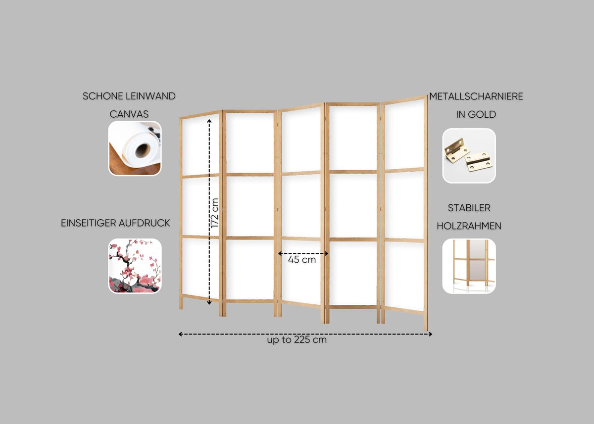 Paravent Raumteiler aus Holz 225x172 cm, 5-teilig, einseitig, im orientalischen Stil