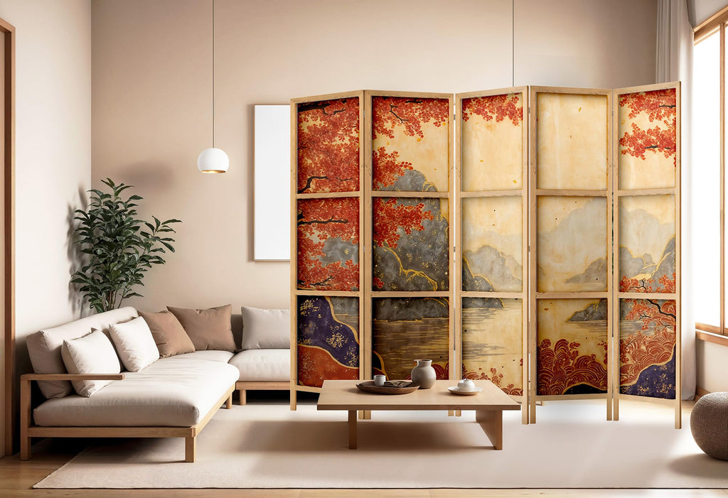 Paravent Raumteiler aus Holz 225x172 cm, 5-teilig, einseitig, im orientalischen Stil