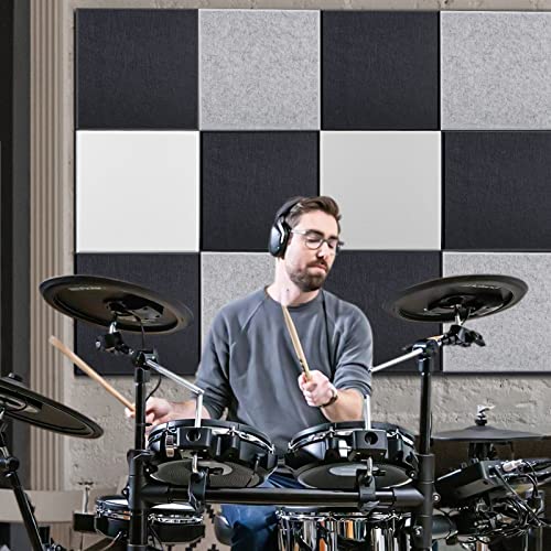 Akustikpaneele selbstklebend quadratisch 12St. JAMELO Akustikplatten aus Polyester zur Schalldämmung, 30 x 30 x 1 cm Schallabsorber Schallschutz für die Wand Decke Tür vom Studio Büro Weiß