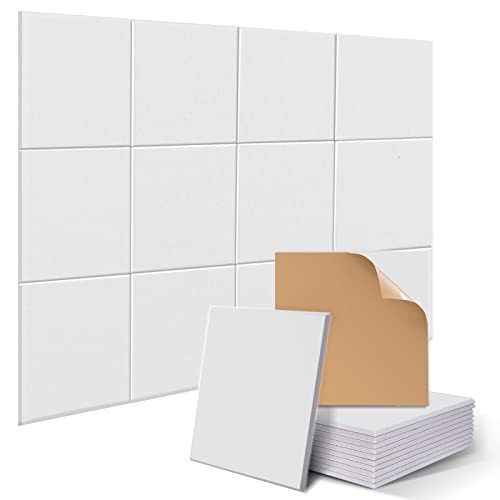 Akustikpaneele selbstklebend quadratisch 12St. JAMELO Akustikplatten aus Polyester zur Schalldämmung, 30 x 30 x 1 cm Schallabsorber Schallschutz für die Wand Decke Tür vom Studio Büro Weiß