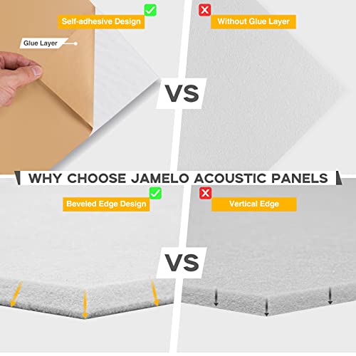 Akustikpaneele selbstklebend quadratisch 12St. JAMELO Akustikplatten aus Polyester zur Schalldämmung, 30 x 30 x 1 cm Schallabsorber Schallschutz für die Wand Decke Tür vom Studio Büro Weiß